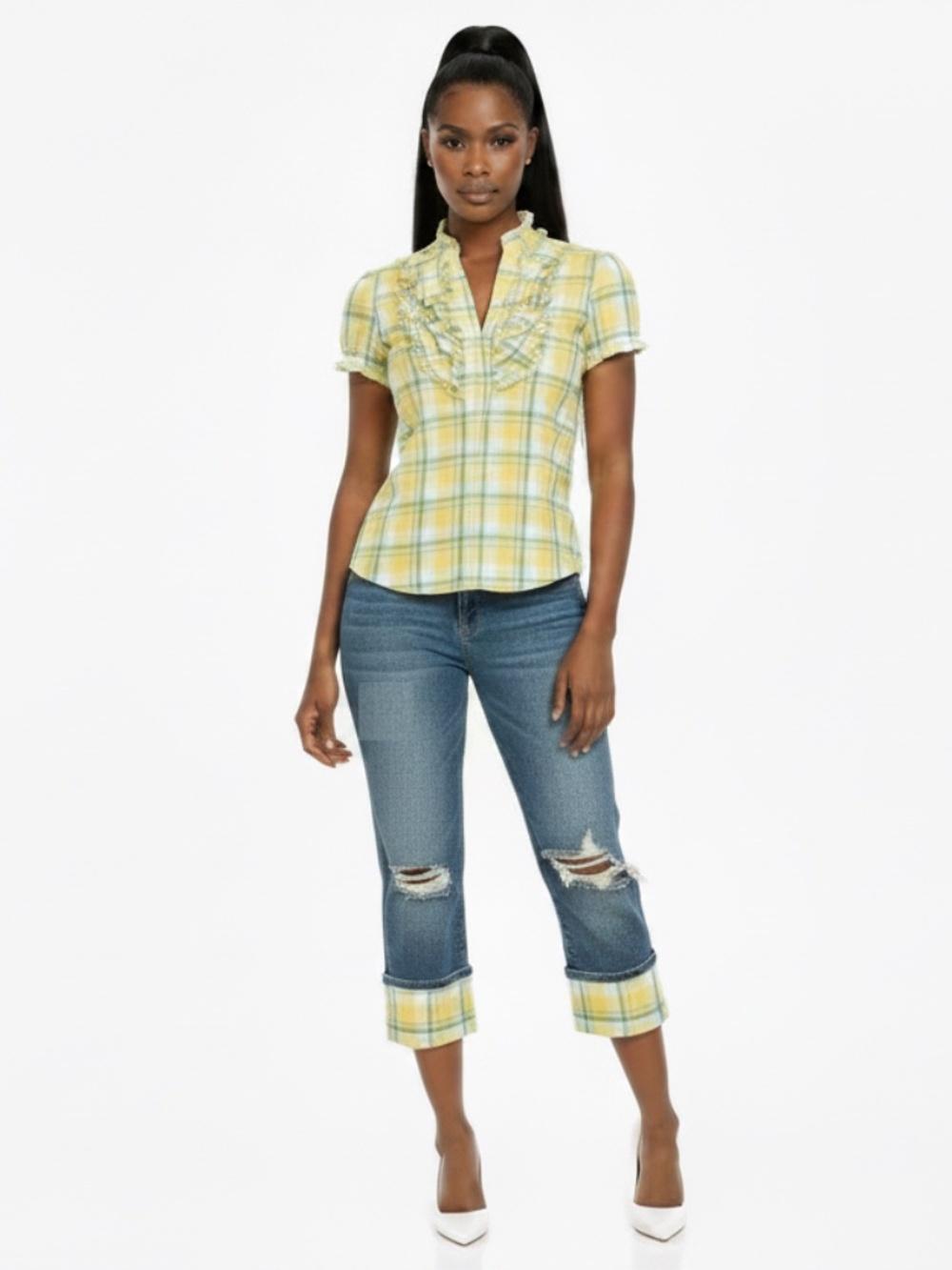BABY PHAT Y2K plaid Yellow Capri w matching Shirt S / 5